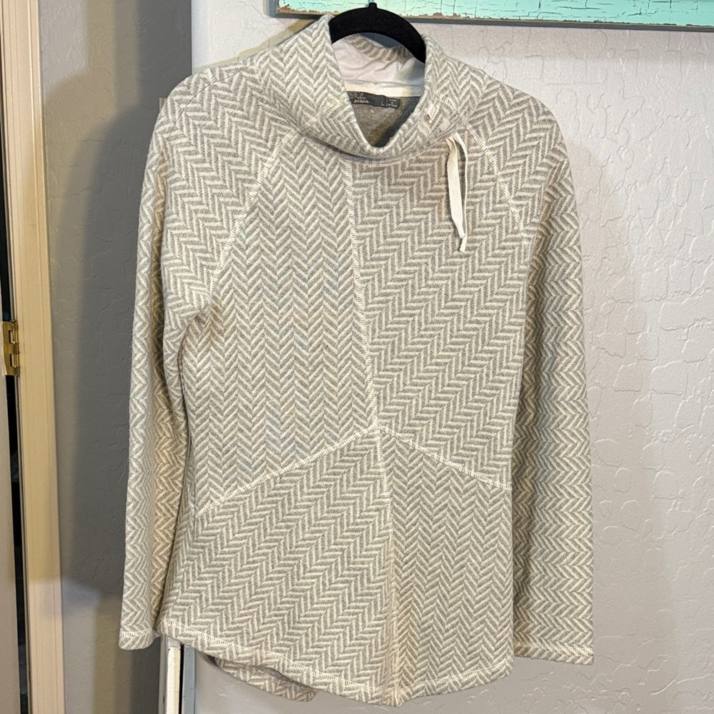 Prana Cream Cowl Neck Sweater with Chevron Design